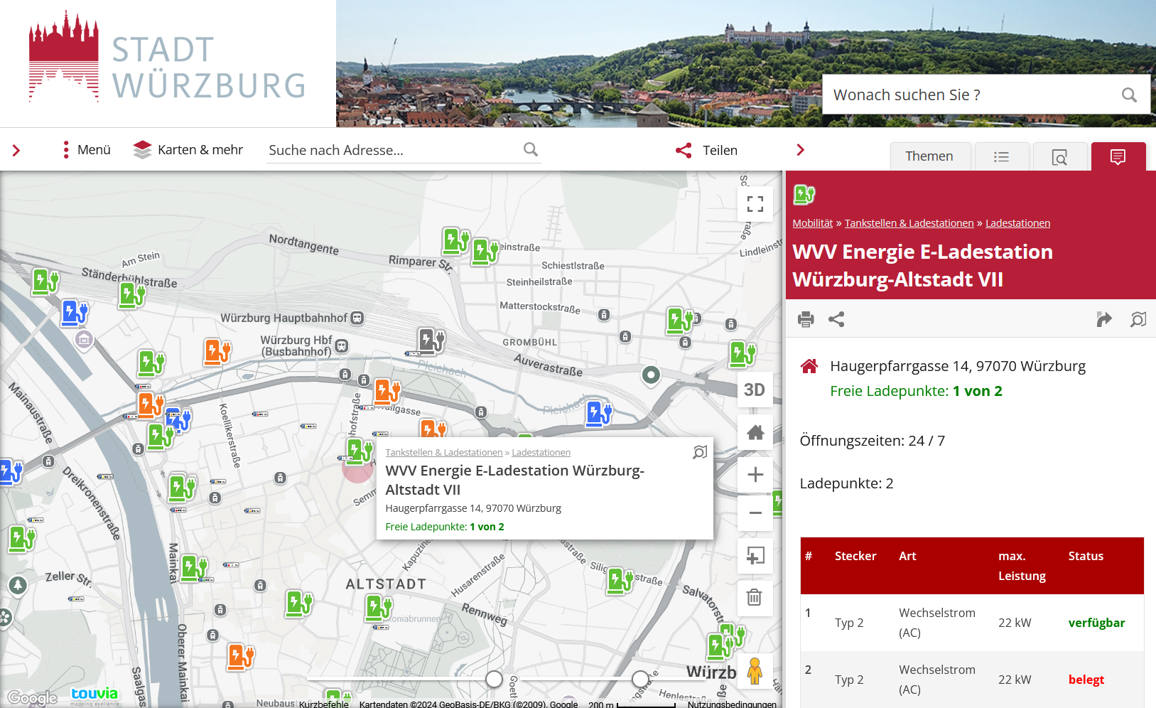 E-Ladesäulen mit Live-Anzeige der Belegung von Ladepunkten