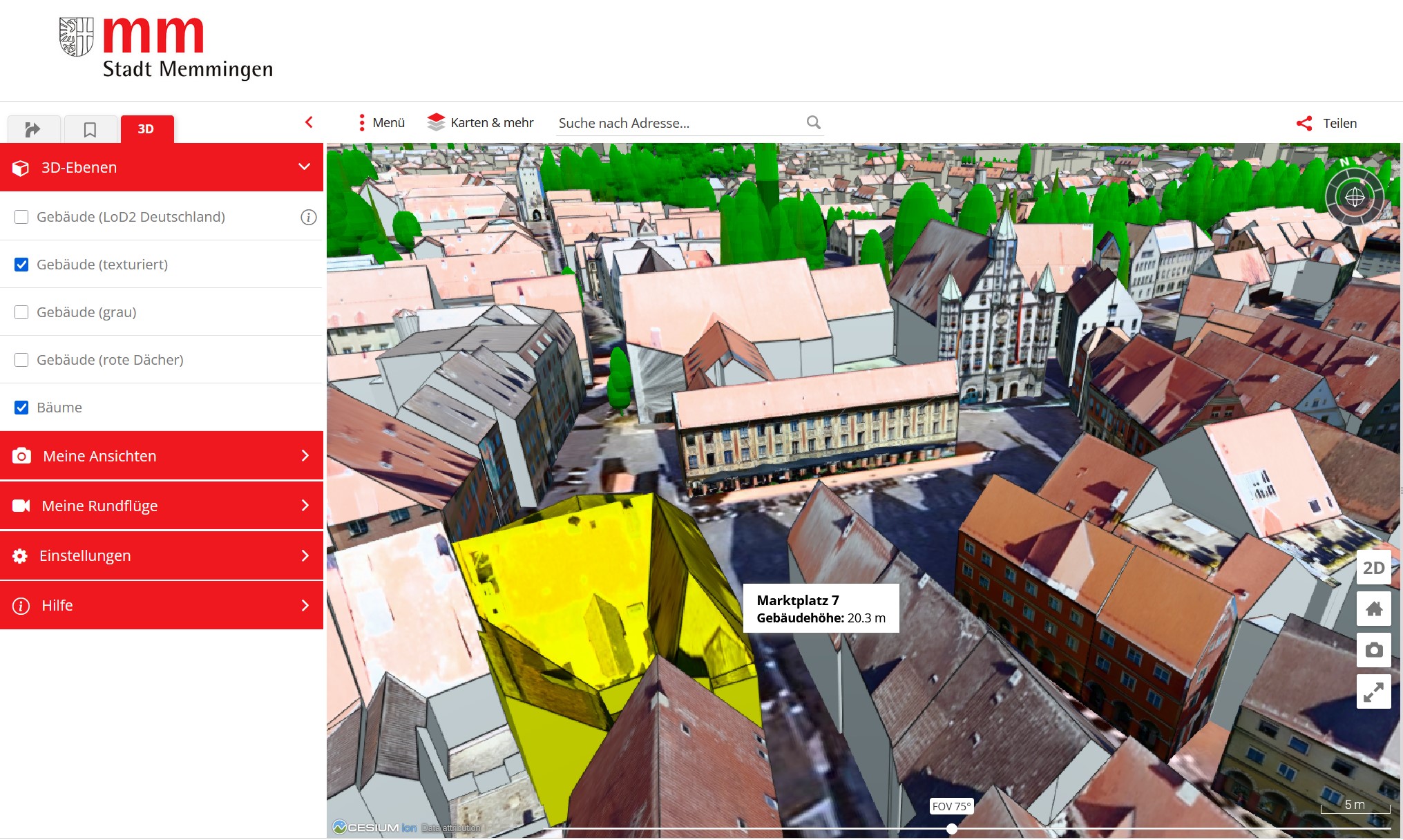 Digitaler Zwilling der Stadt Memmingen in touvia.MAPS
