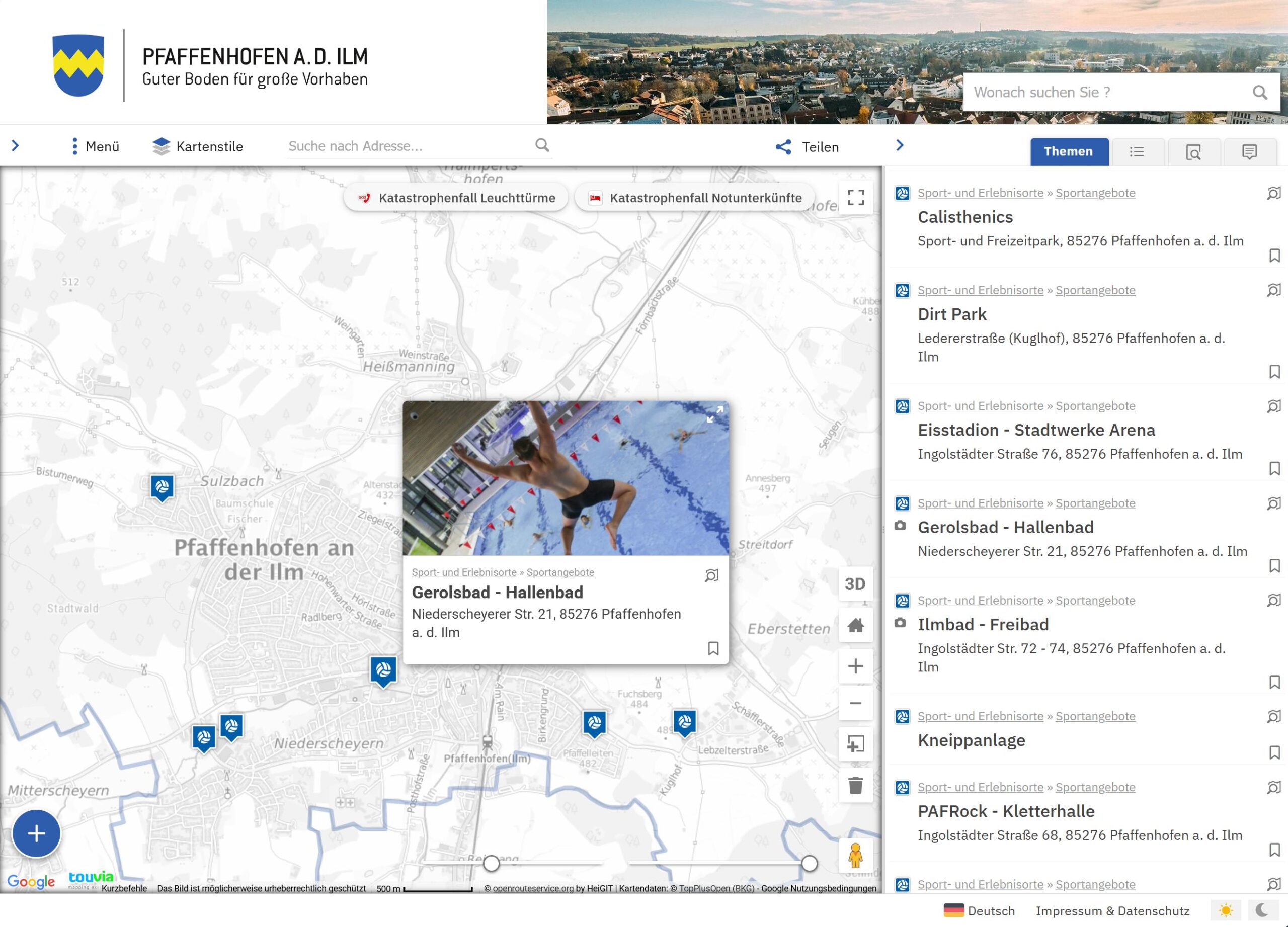 Screenshot Geoportal Pfaffenhofen